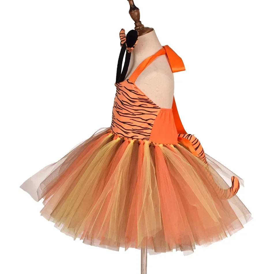 Halloween Animal Cosplay Costume for Children Forest Theme Cows Tiger Giraffe Leopard Zebra Tutu Dresses Performance Dance Sets