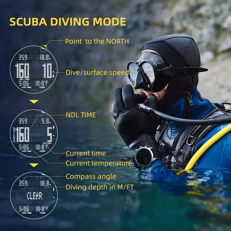 Men Dive Computer Watch Waterproof 100M Smart Digital Free Diving Watches Barometer Compass Temperature Clock - Lootquake