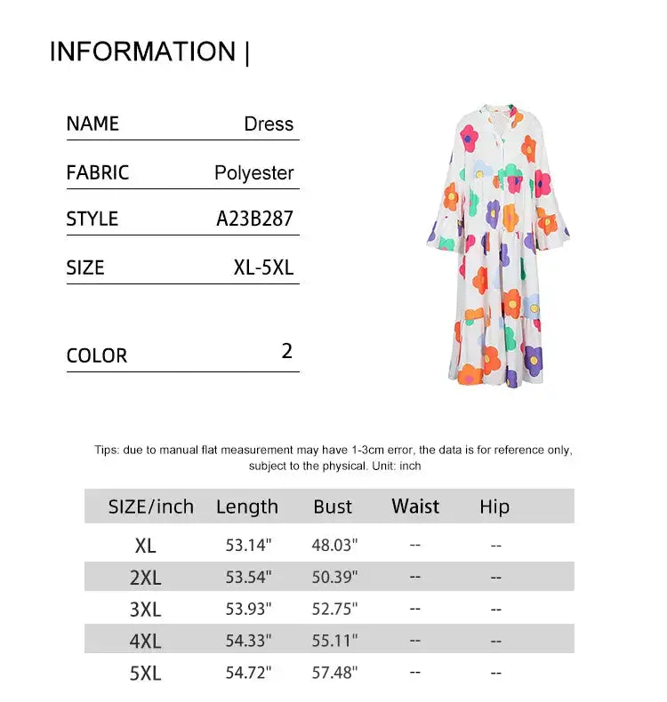 Plus Size New for Summer 2024 Women's Long Sleeve Floral Dress V-Neck Button Long Dress Long Sleeve Button Down Dress - Lootquake