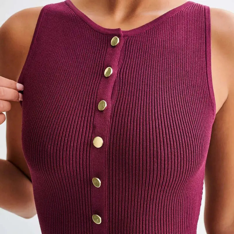 Fashion Knitted Long Dress For Women Elegant Sleeveless Button Maxi Sweater Bodycon Dresses Female Party Fashion Vestidos 2024 N - Lootquake