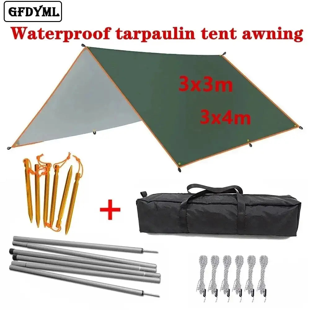 4x3m 3x3m Awning Waterproof Tarp Tent Shade Ultralight Garden Canopy Sunshade Outdoor Camping Hammock Rain Fly Beach Sun Shelter - Lootquake