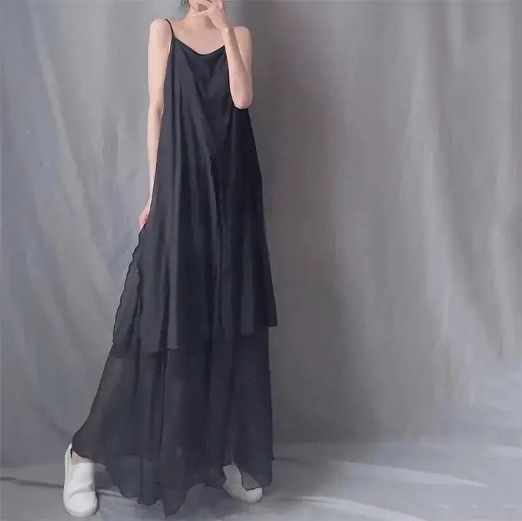 2024 Cotton Linen Women's Summer New Dress Artistic Range Medium Long Dress Sleeveless Tank Irregular Large Flounce - Lootquake