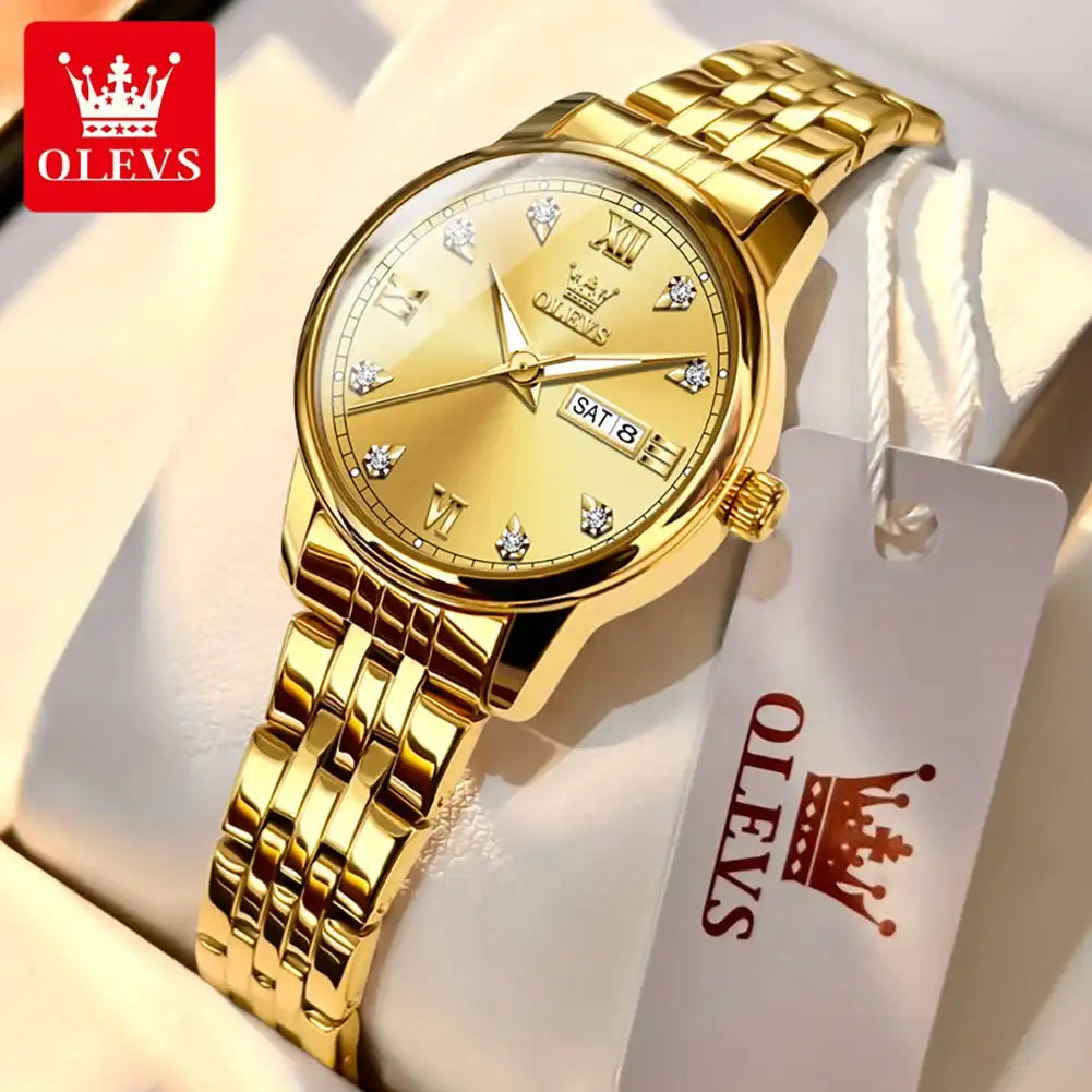 OLEVS Luxury Brand Quartz Watch for Women Stainless Steel Waterproof Ladies Wristwatch Fashion Diamond Dial Women's Watch New In - Lootquake