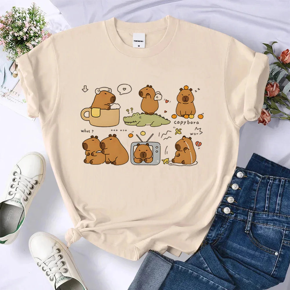 Capybara t shirt teen Breathable Vintage 2000s Gothic Punk Psychedelic t shirt Digital women Breathable kawaii Punk Y2k - Lootquake