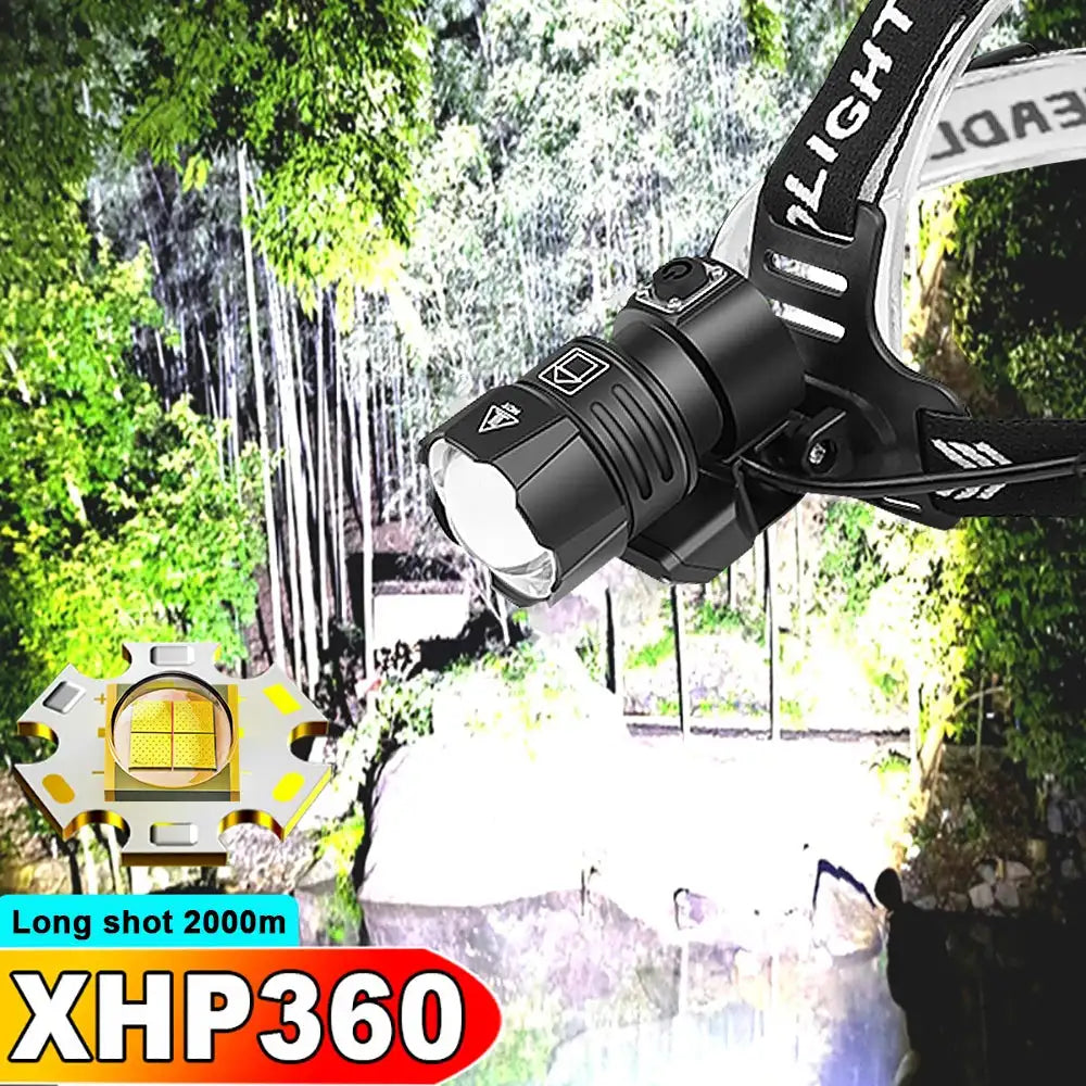 1000000LM XHP360 High Power Fishing Headlamp Rechargeable Light Headlight Camping Hiking Led Flashlights Power Bank Head Lamp - Lootquake
