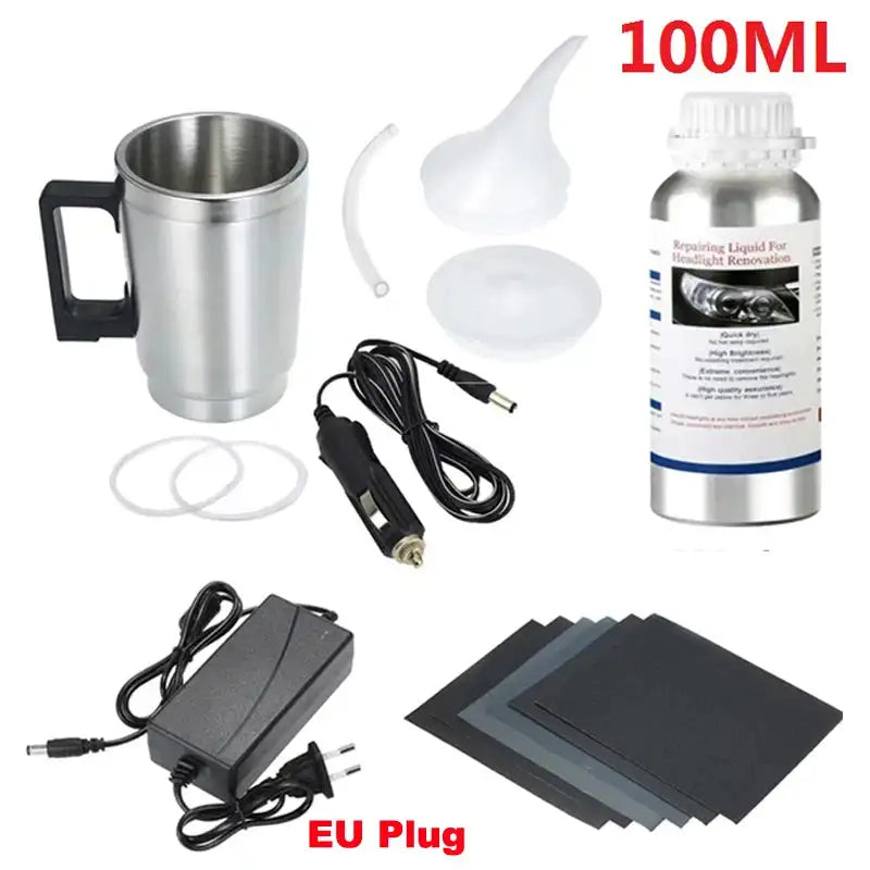 Car Headlight Lens Restoration Kit with EU/US Plug Headlamp Restore Polishing Cleaning Tools 100ml/200ml - Lootquake