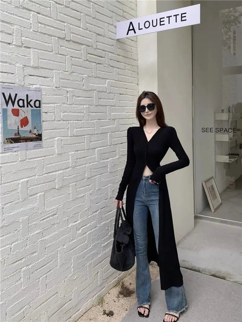 Street Casual Black Slim Long T Shirts Spring Autumn New Long Sleeve Solid Simplicity Fashion Tops Trend Vintage Women Clothing - Lootquake