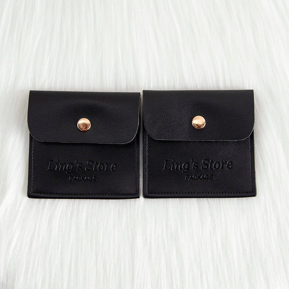 50/100Pcs Custom Logo 8x8cm PU Leather Jewelry Snap Bag Gold Button Pouches Ring Earring Necklace Wedding Favors Gift Organizer - Lootquake