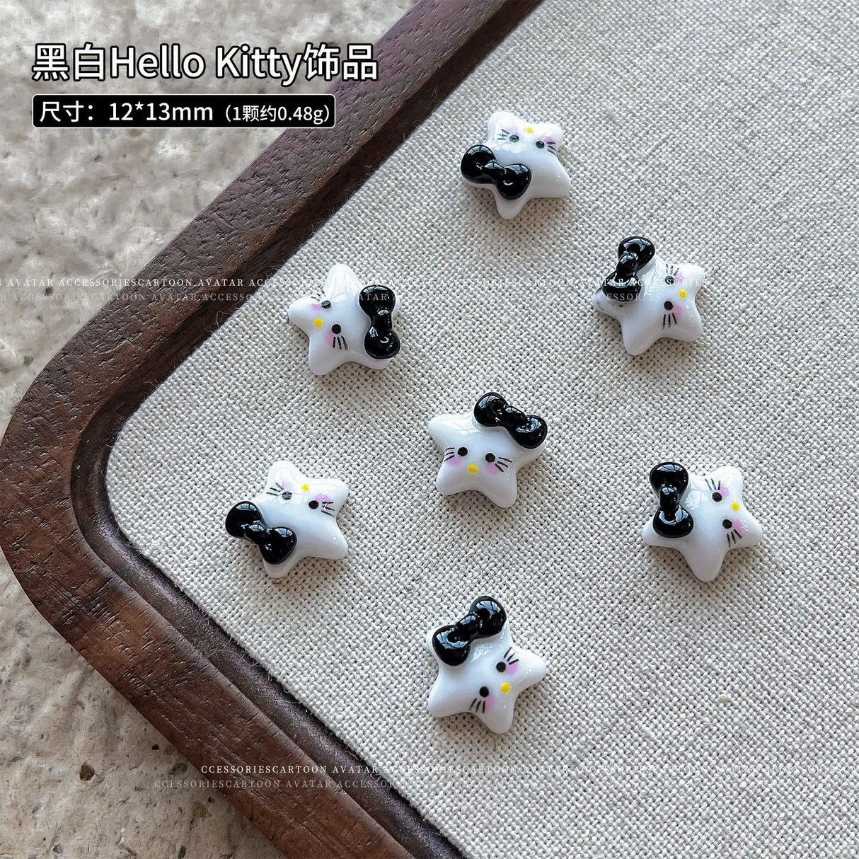 20Pcs Sanrioed Summer Beach Hello Kittys Nail Accessories Cartoon Black Skin Resin Charms Diy Girl Gift Nail Decoration - Lootquake