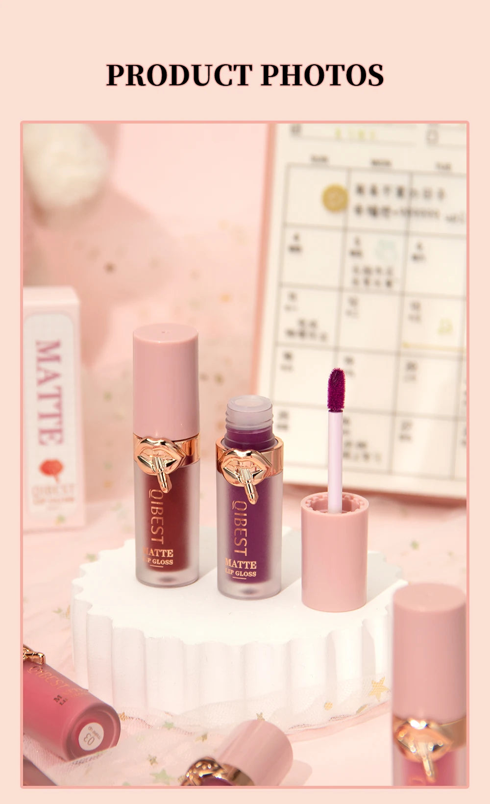 QIBEST 10 Couleurs Nude Mat Rouge à Lèvres Liquide Brillant à Lèvres Soyeux Imperméable Coupe Antiadhésive Teinte à Lèvres Rouge Violet Longue Durée Maquillage Durable