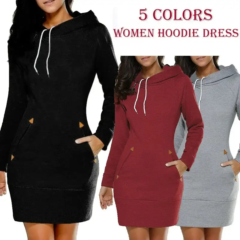 Women Winter Warm Hooded Pullover Sweatshirt Long Dress Sweatshirt Hoodies Women - Lootquake