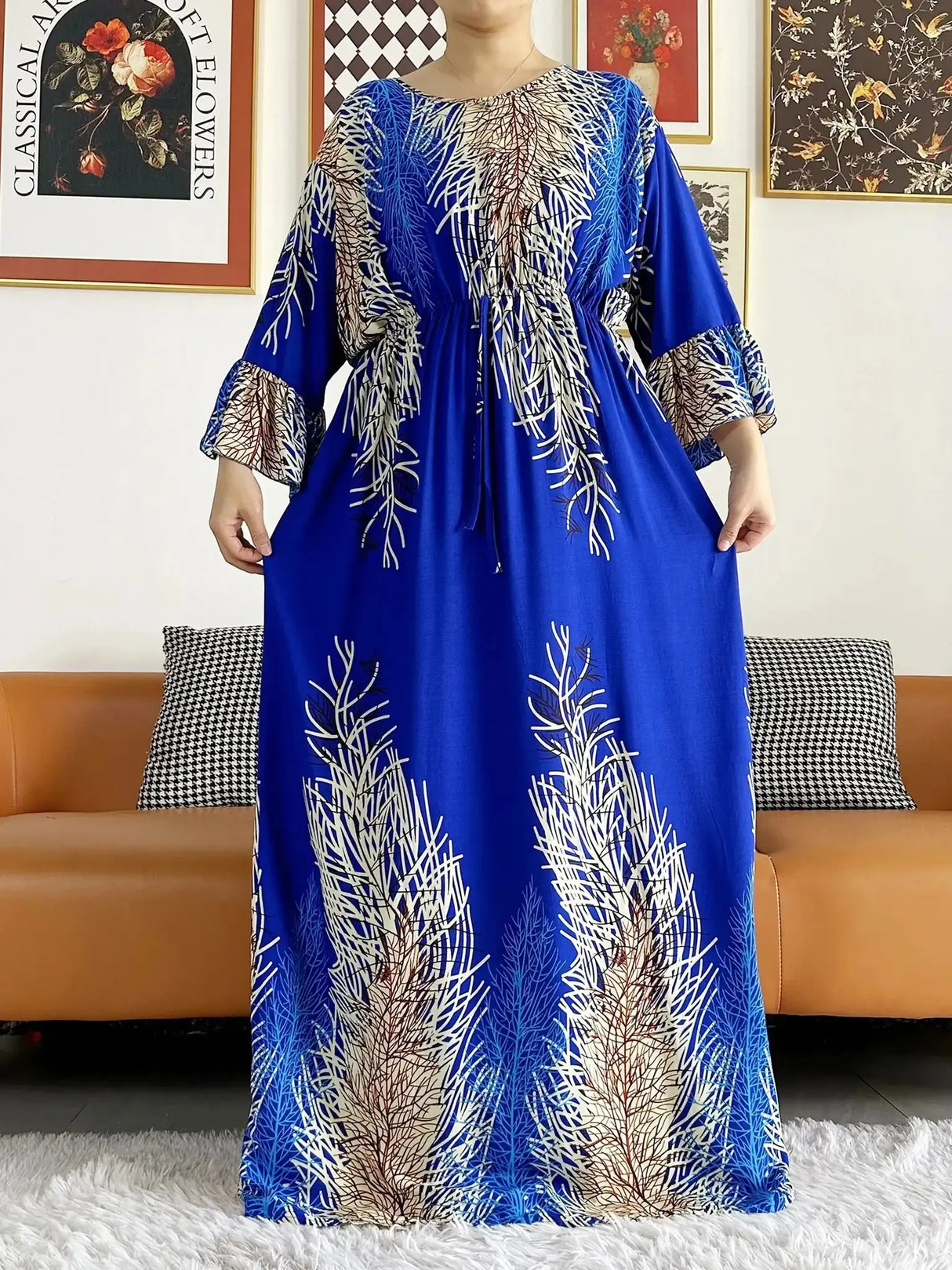 New Style African Dashiki Print Long Sleeve Loose Cotton Elegant Women Abaya Long Dress Summer Maxi Casual Dresses Vestidos