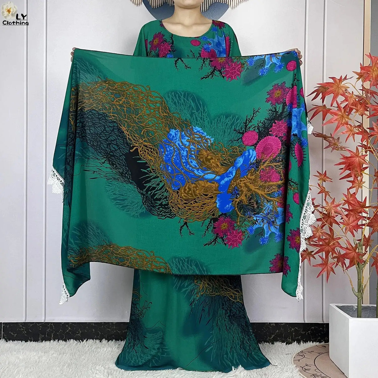 2024 Latest Muslim Sets Women Clothing Cotton Floral Loose Dashiki Long Dress African Abaya Dubai Traditional Islamic Clothing