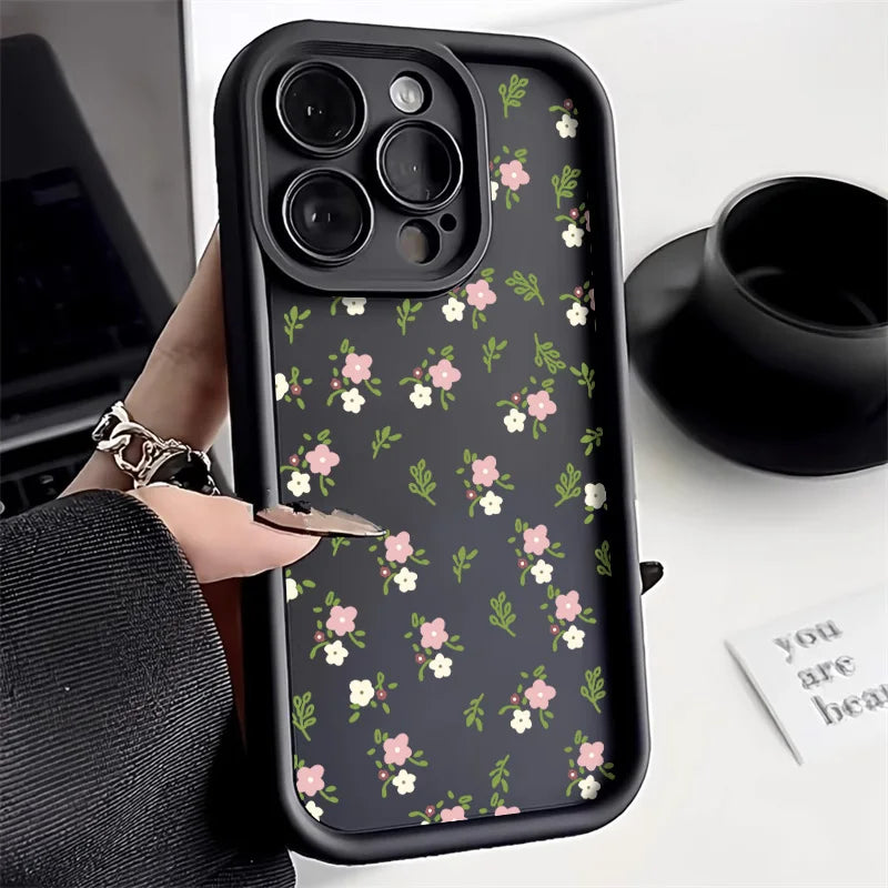 Funda de silicona mate con diseño de flores para teléfono