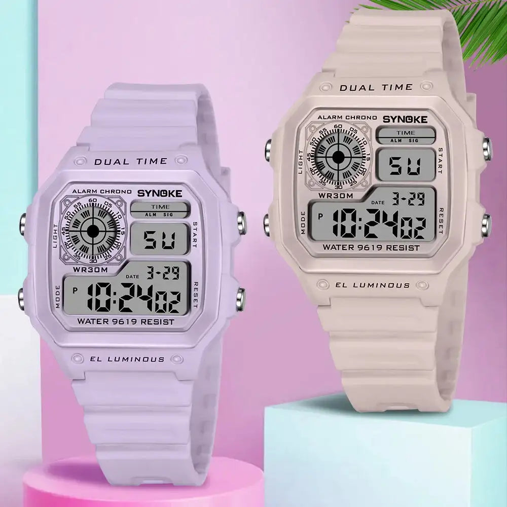 SYNOKE Digital Watches Lady Sports Luminous Multifunction Waterproof Chrono Wristwatch Outdoor Girls Fashion Student Watch New - Lootquake