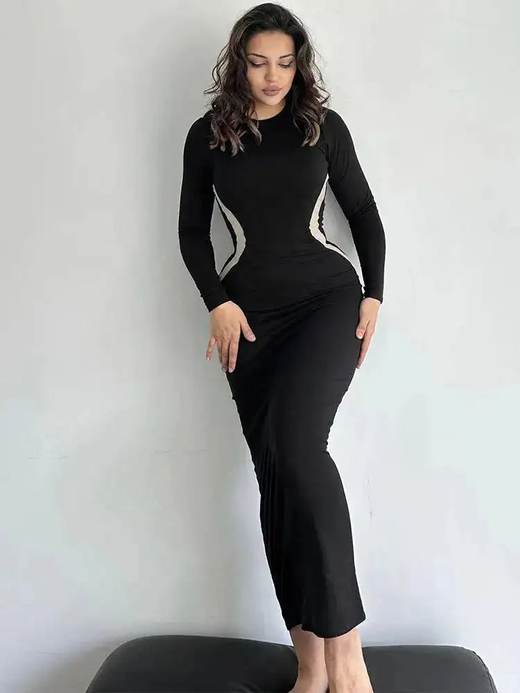 Vestido negro ajustado de manga larga para mujer, estilo Hawthaw, para otoño e invierno, para fiestas y clubes, artículos al por mayor para negocios, 2023
