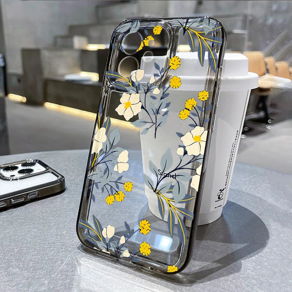 Funda transparente a prueba de golpes con diseño de flores