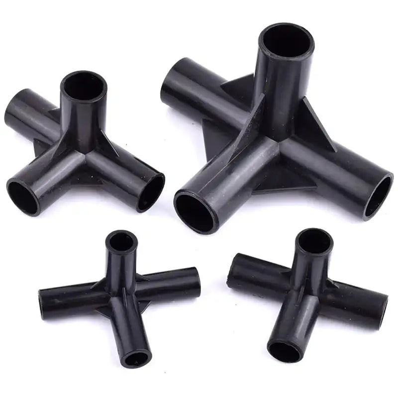 8/12/16/19mm Black PVC Pipe Fittings 4-way Connector Tent Wardrobe Fixed Fittings Plants Support Joint, DIY Shelf Tube Fittings - Lootquake