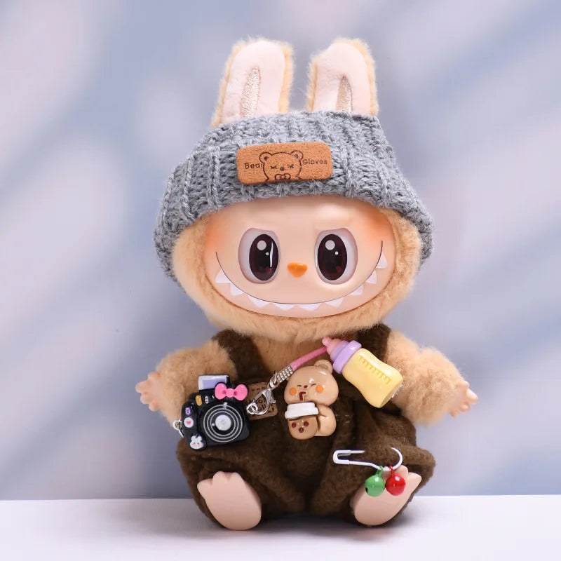 Pour poupées Labubu de 15 à 17 cm, vêtements, tenue, bouteille, salopette, chapeau, accessoires, décoration mignonne (sans poupée)