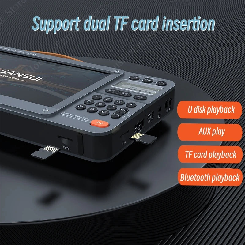 Enceintes Bluetooth sans fil SANSUI, radio pleine bande, lecteur vidéo LED HD, baladeur MP4 portable, batterie rechargeable intégrée