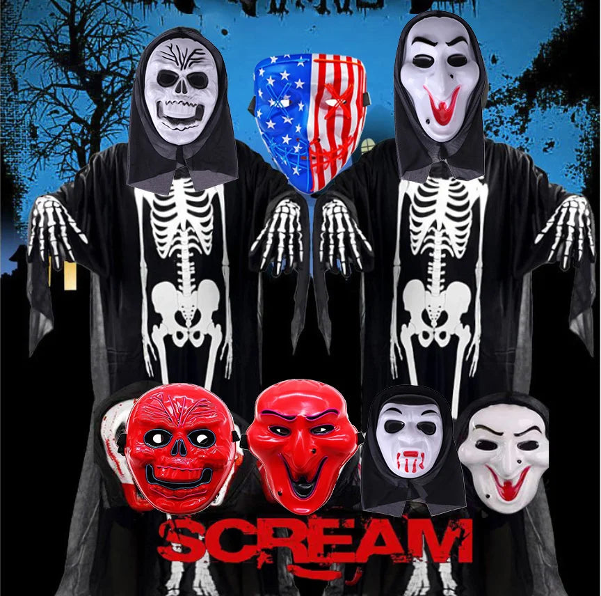 scary halloween costumes adults fantasia cosplay masque LED scream ghost horror mask children black skeleton costume suit