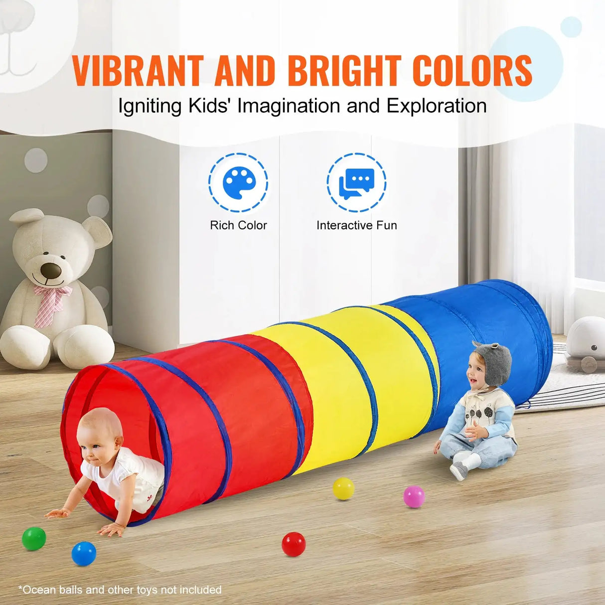 VEVOR Kids Play Tunnel Tent for Toddlers Collapsible Gift for Boy and Girl Play Tunnel Indoor and Outdoor Game Red/Yellow/Blue - Lootquake