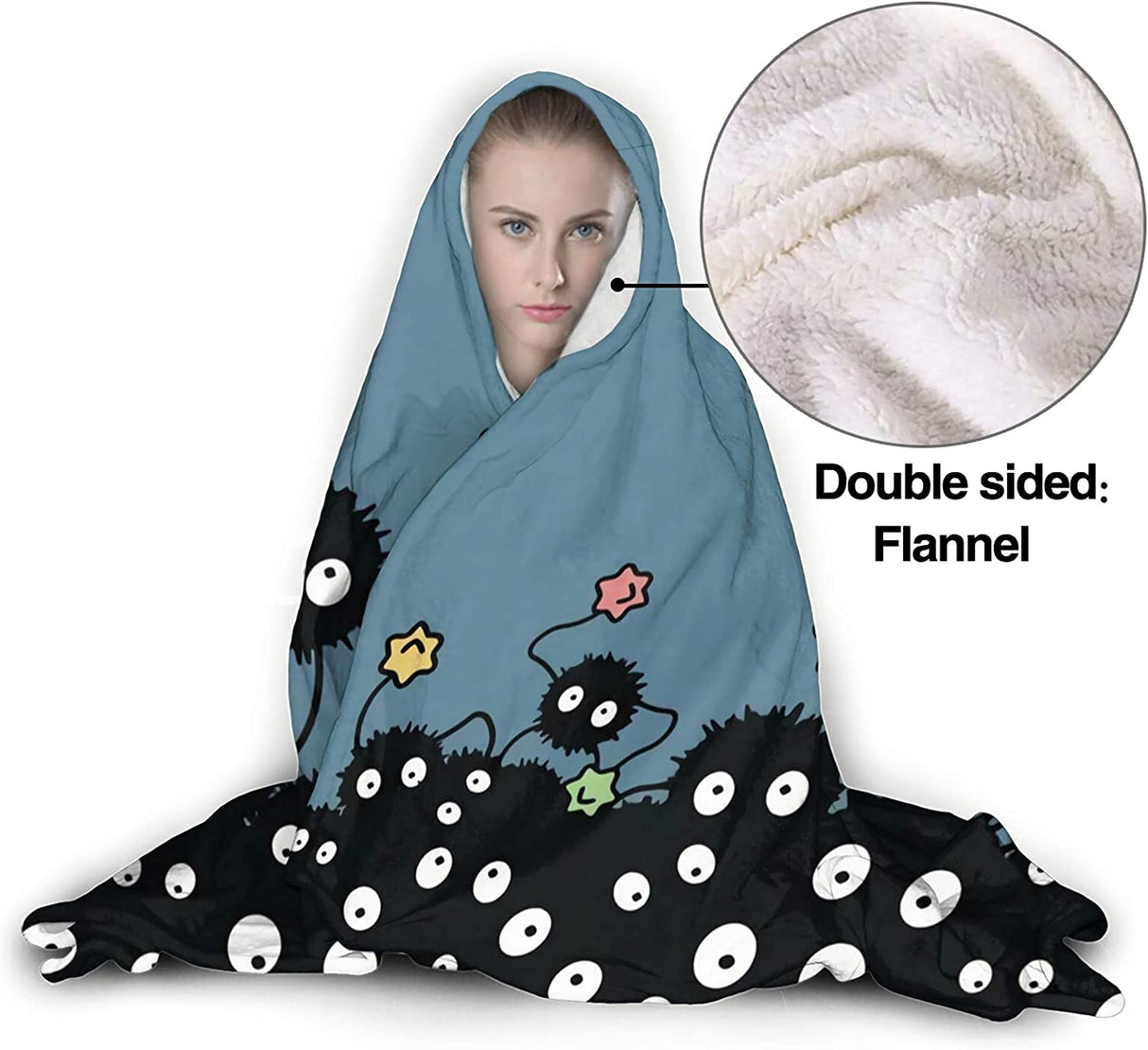Soot Sprites Hooded Wearable Blanket for Adults Teens Kids Super Soft Comfy Warm Plush Throw Tv Blanket Wrap Robe Hoodie Cover