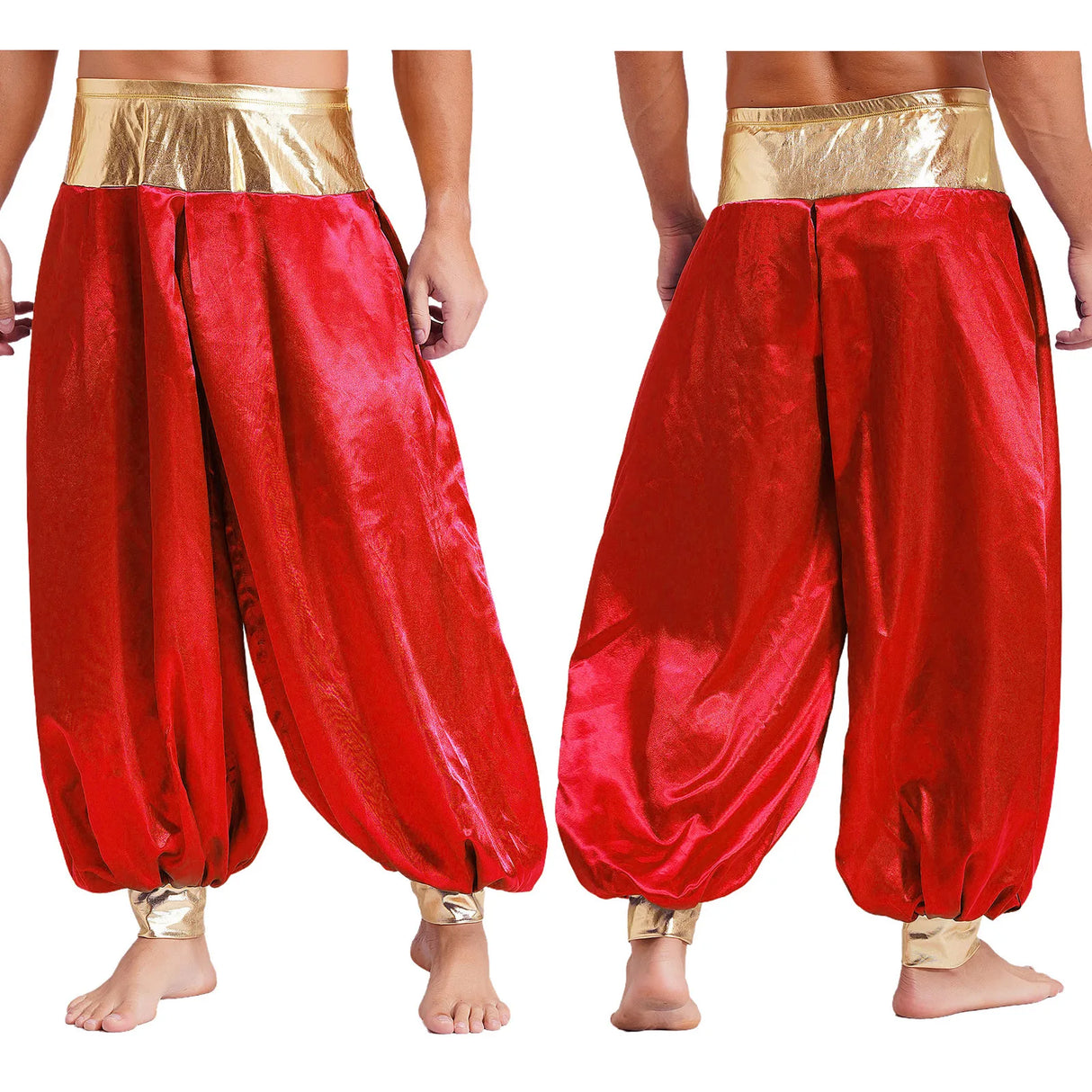 Halloween Men Arabian Indian Prince Cosplay Costume Stain Shiny Harem Trousers Arab Costume Carnival Dress Up Lantern Long Pants