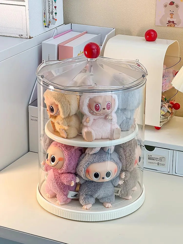 Labubu Rotating Display Box, Transparent Acrylic, Plush Doll Hand-Made Dust-Proof Labubu Pendant Storage Box.