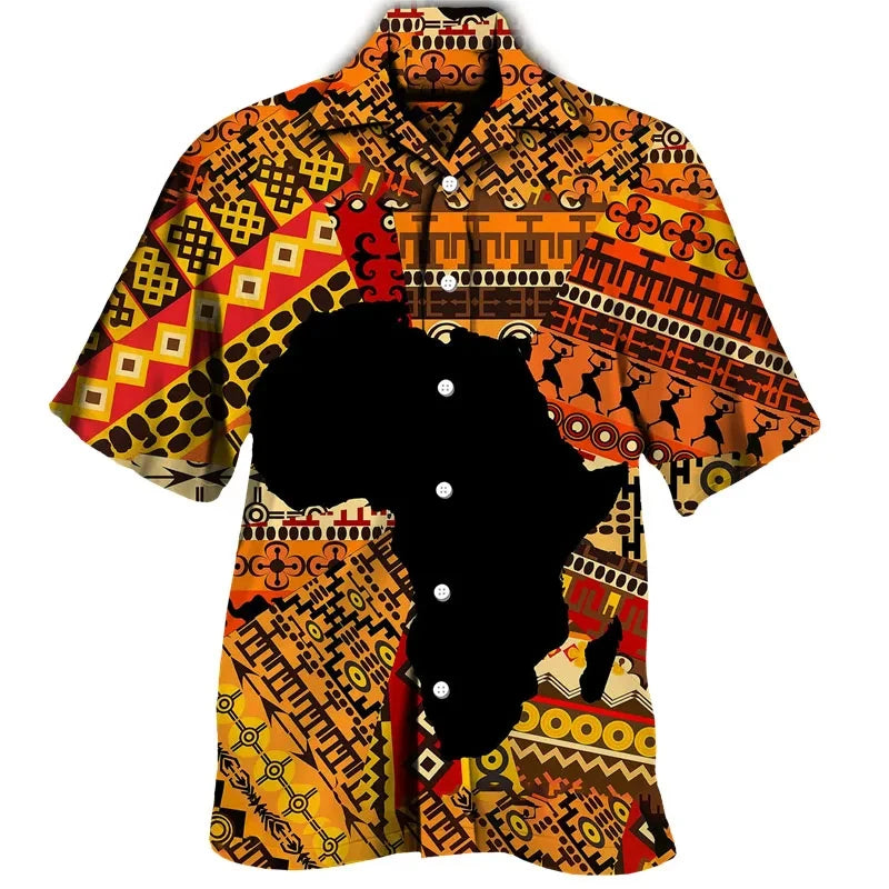 Colourful Bohemia African Graphic Shirts For Men Clothing Fashion Mens Short Sleeve Casual Y2k Lapel Blouse Summer Beach Tops - Lootquake
