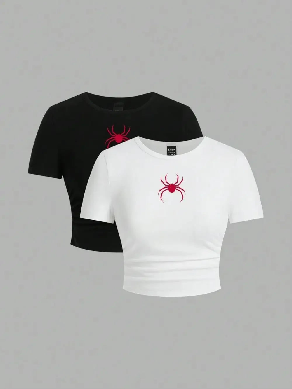 Simple Red Spider Printing Crop Tops Summer Street Fashion Women's Slim-fit T-Shirt Comfortable Soft High Elastic Female Clothes - Lootquake