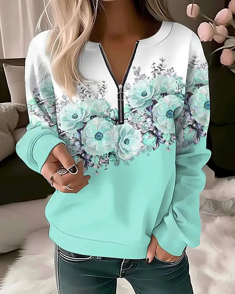 Women's Hoodies Women Fashion Floral Hoodies Flower Painting Sweatshirt Zip Up Hoodie Oversized Sudaderas Harajuku Coats Elegant - Lootquake