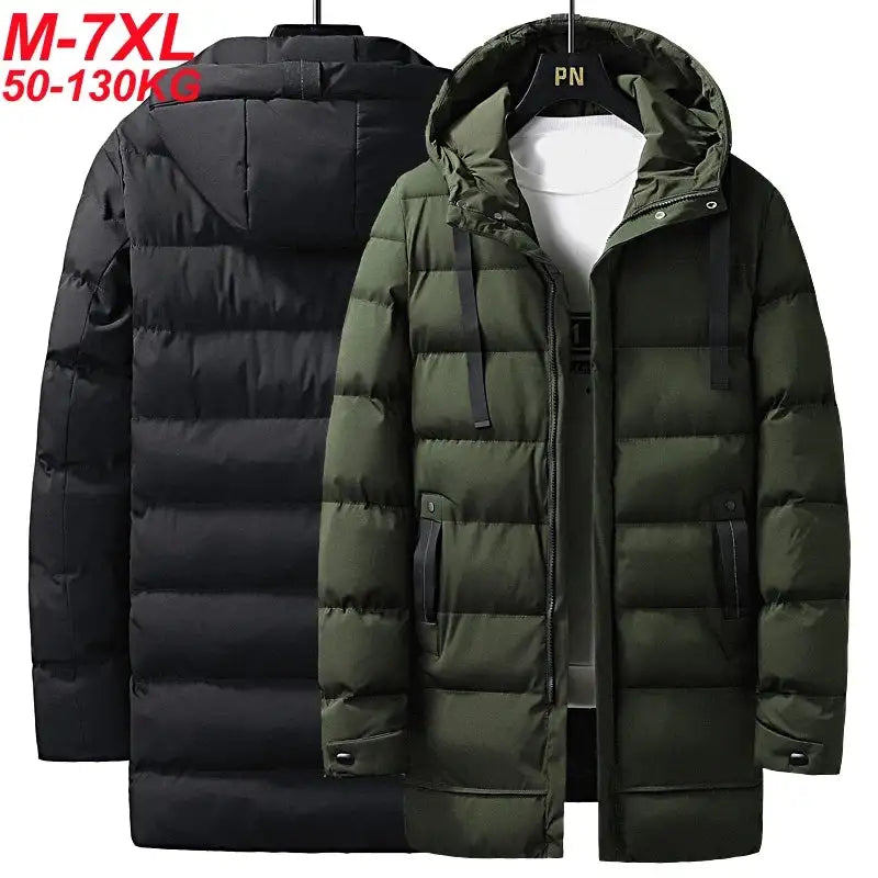 7xl Plus Size Padded Parkas Men Thick Warm Coats Solid Warm Cotton Long Coats Windbreaker Winter Outerwear 6xl Thermal Jacket - Lootquake