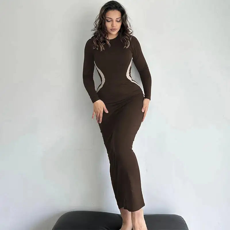 Vestido negro ajustado de manga larga para mujer, estilo Hawthaw, para otoño e invierno, para fiestas y clubes, artículos al por mayor para negocios, 2023