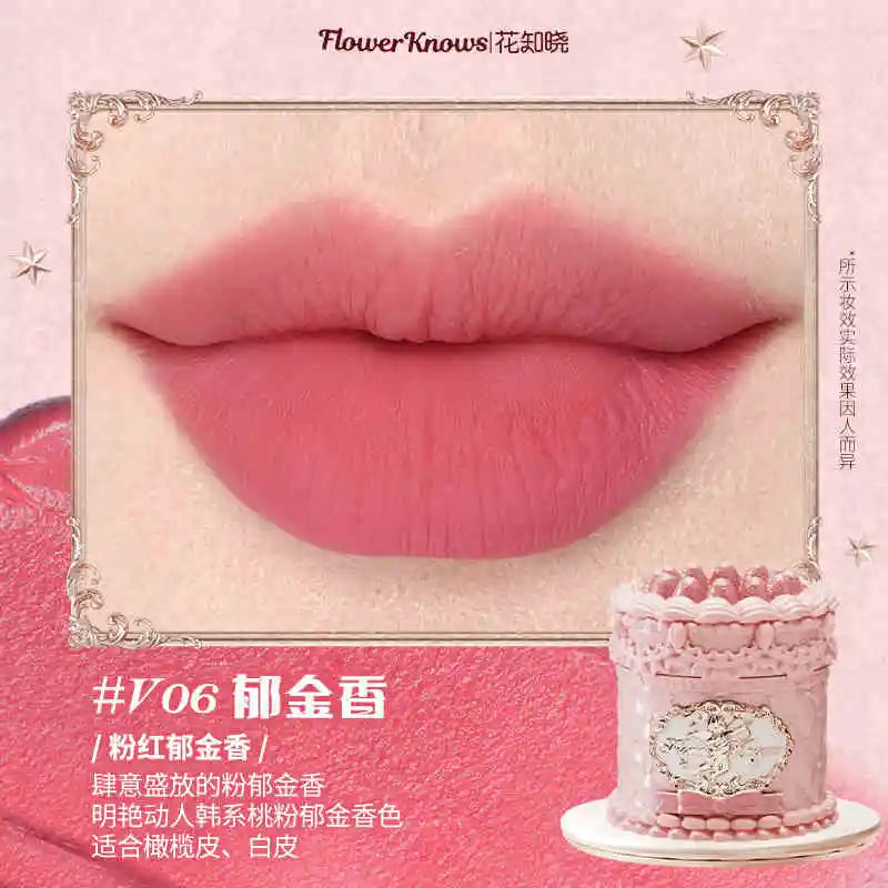 Flower Knows Strawberry Rococo Series Cloud Lip Cream Gloss à lèvres longue tenue Velvet Lip Tint Rouge à lèvres pour femmes Cosmétique