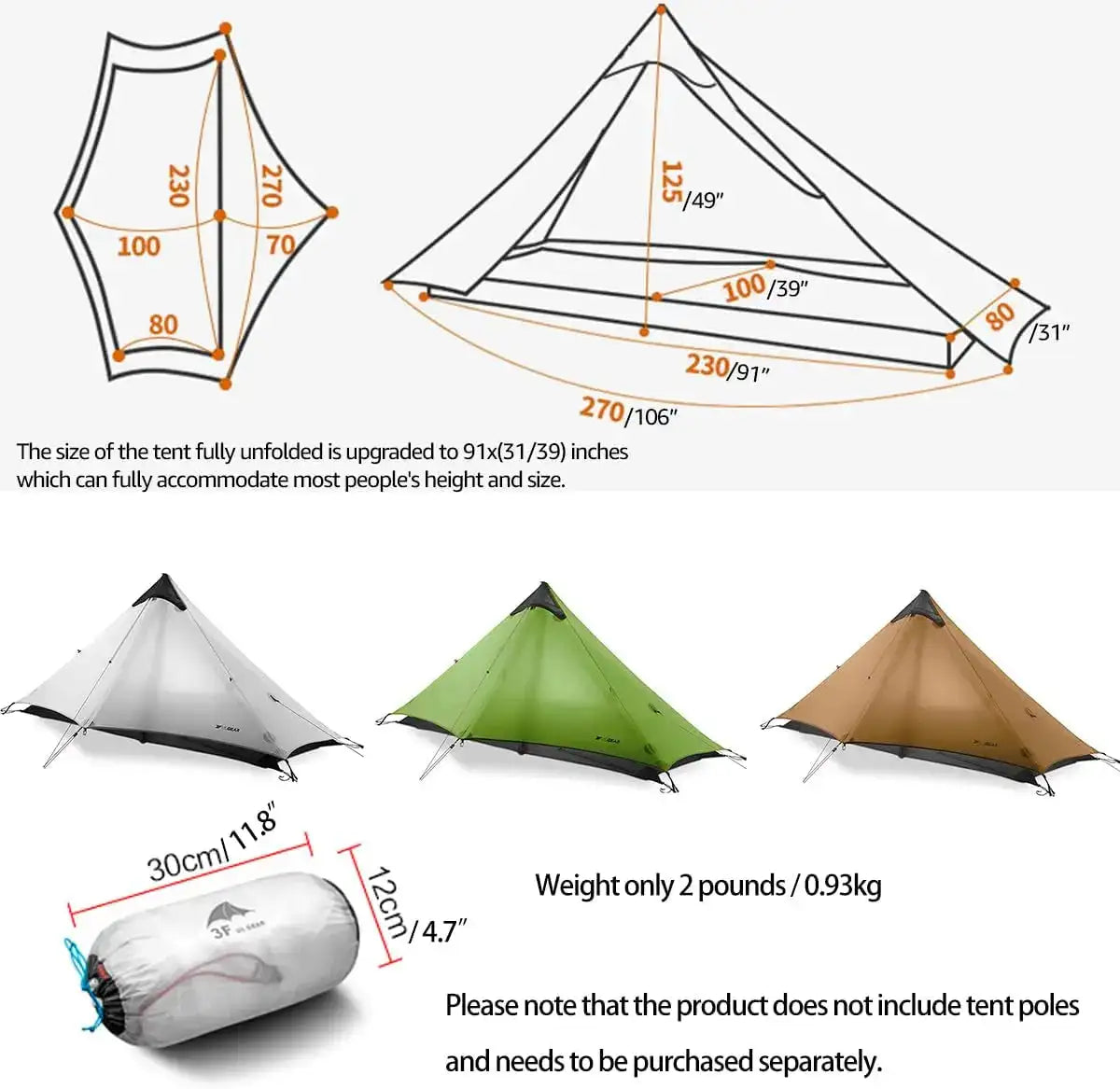 3F UL Gear Lanshan1 Ultralight Tent 3/4 Season Portable Backpacking Tent for 1p Double Layer Tent for Camping, Climbing, Hiking - Lootquake