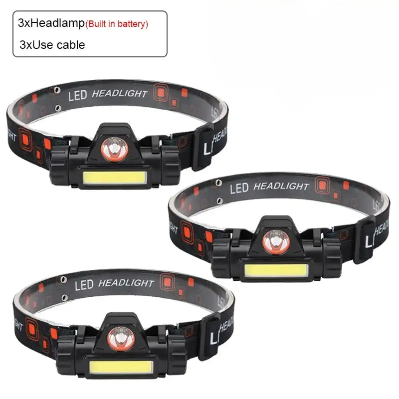 Linterna frontal LED portátil mini y potente, recargable por USB, XPE+COB, para caza, impermeable, con cola magnética, 1-5 unidades