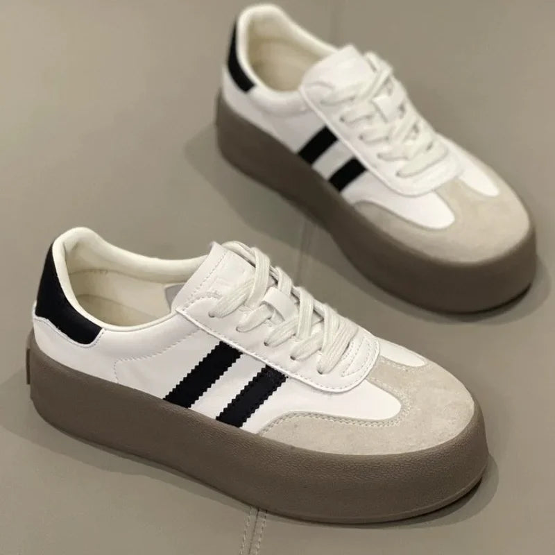 Sports shoes thick sole casual board shoes women 2024 new cowhide everything soft sole inside increase de training shoes - Lootquake