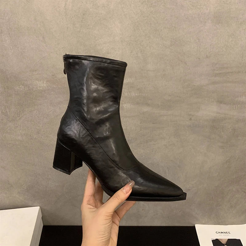 Designer Vintage Women Ankle Boots Fashion Pointed Toe Short Booties Elegant High Heels Shoes Botas Mujer - Lootquake