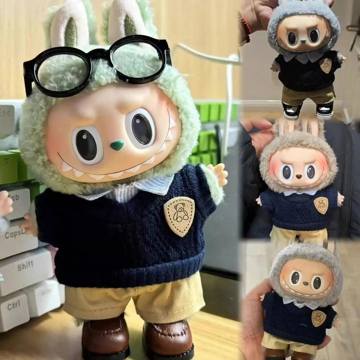 Ropa Labubu de 17 cm, accesorios para muñecas monstruo, ropa, regalo para niños, camisa, suéter, pantalones, zapatos, uniformes estudiantiles.