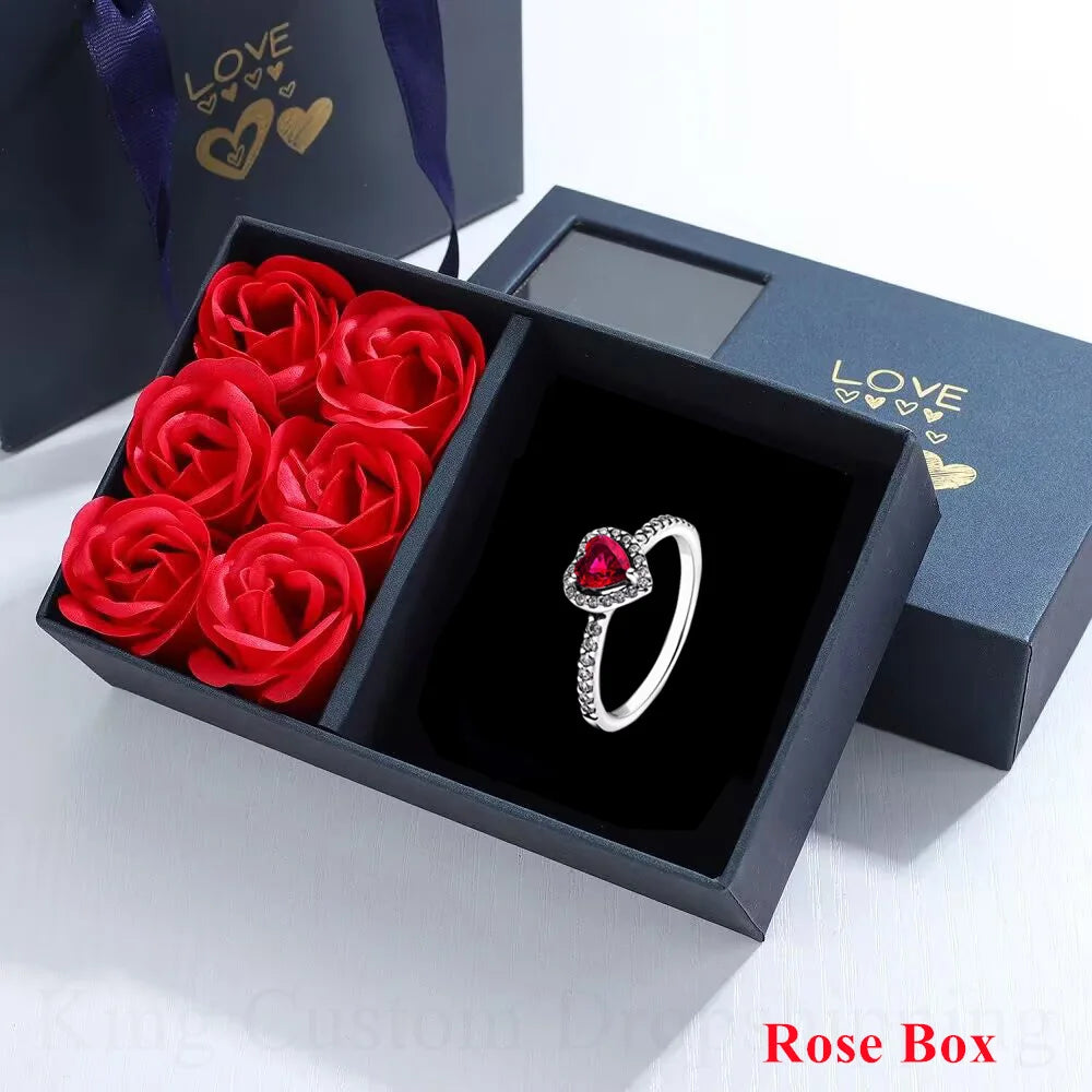 New Colored Crystal 925 Sterling Silver Ring Exquisite Women Shiny Heart Series Simple Ring Valentine's Day Gift for Lovers - Lootquake