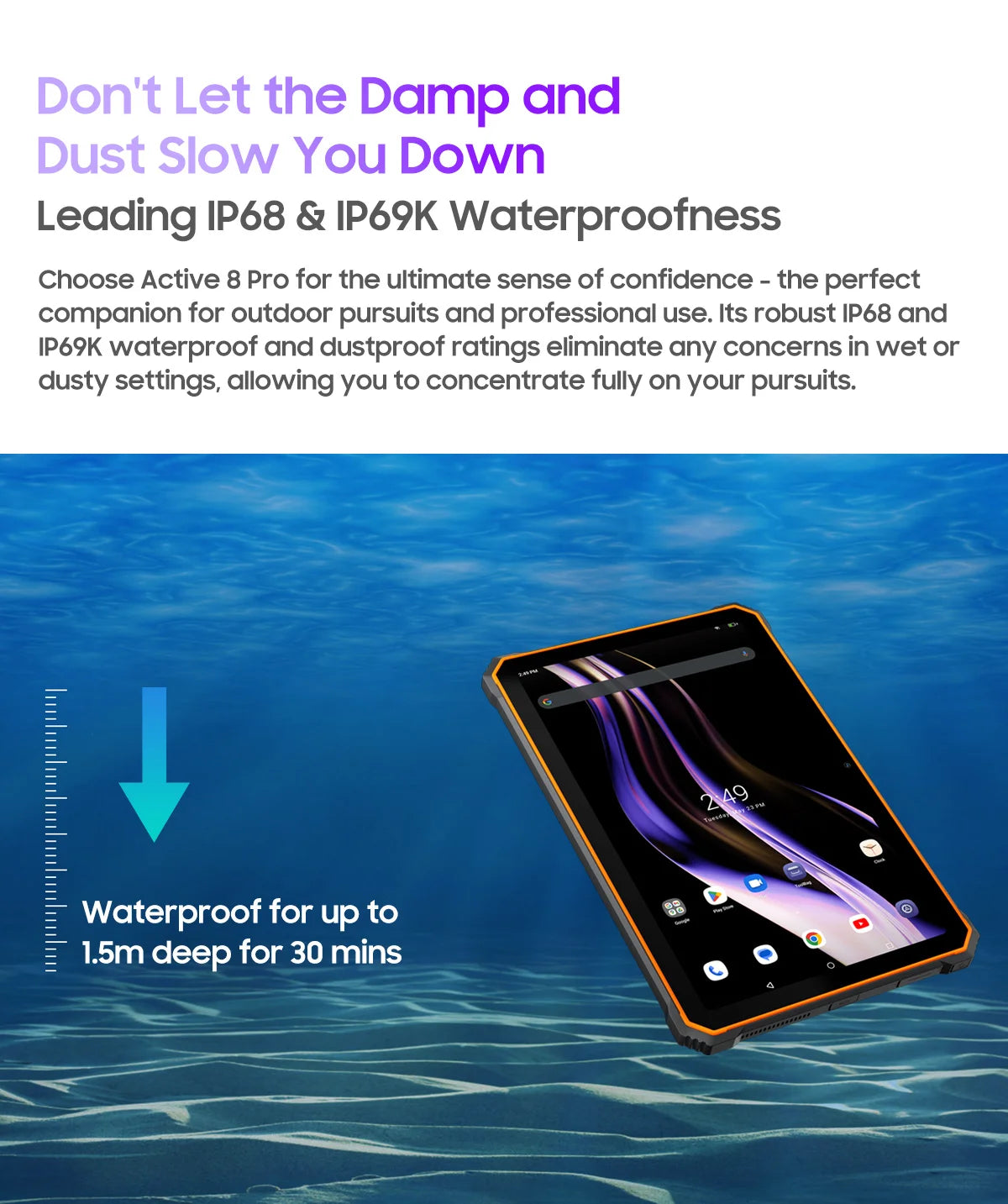 Tablette PC Blackview Active 8 Pro 16 Go 256 Go Batterie 22 000 mAh Android 13 Écran 2,4 K 10,36 pouces Caméra 16 Mpx + 48 Mpx Tablette robuste