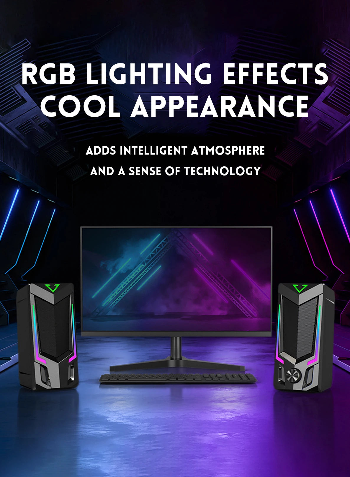 Altavoz para computadora Bluetooth RGB, altavoz para computadora de escritorio, altavoz para computadora portátil, altavoz estéreo de escritorio, alimentación por USB, con LED ambiental