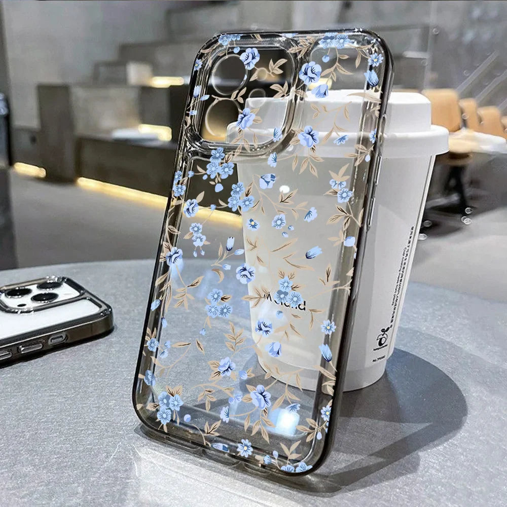 Funda transparente a prueba de golpes con diseño de flores