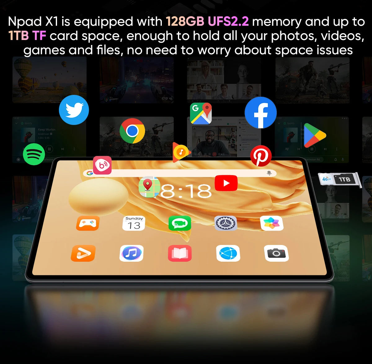 Tablette N-one NPad X1 MTK G99 8 cœurs 10,95 pouces Android 13 Charge rapide 8 600 mAh MAX 16 Go 128 Go 2 000 x 1 200 FHD 4G LTE Support L1