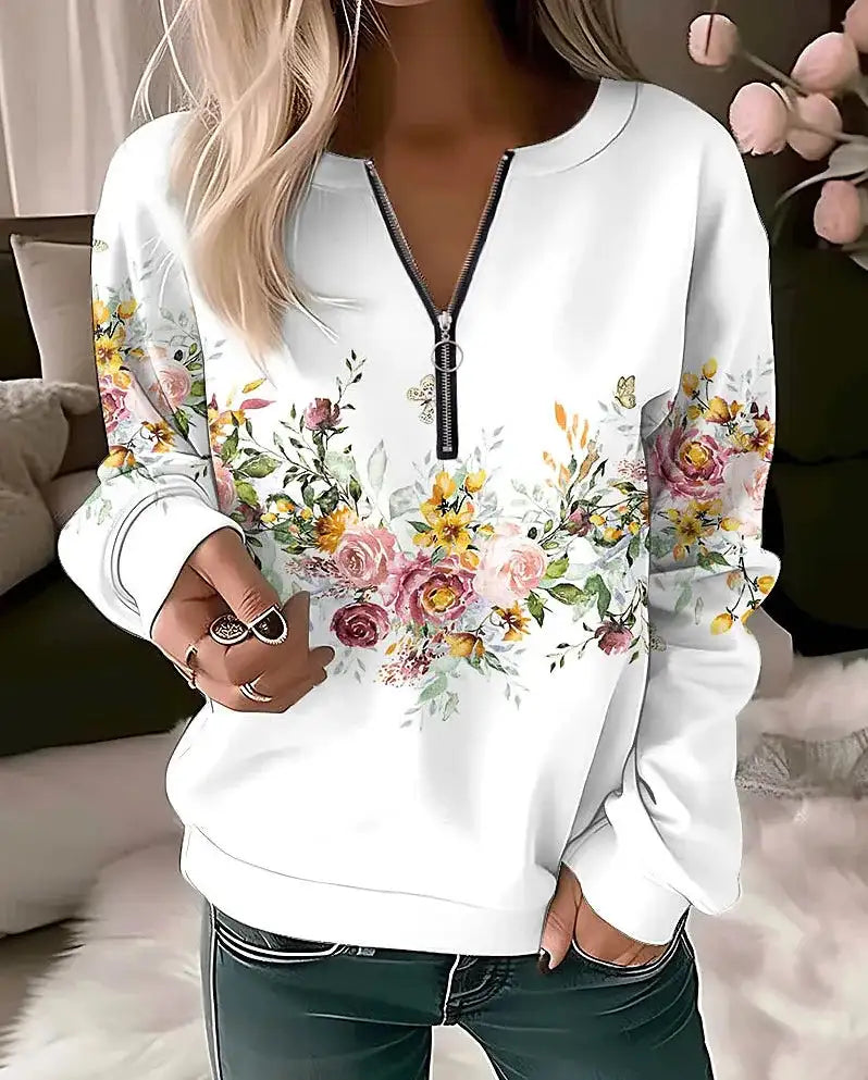 Women's Hoodies Women Fashion Floral Hoodies Flower Painting Sweatshirt Zip Up Hoodie Oversized Sudaderas Harajuku Coats Elegant - Lootquake