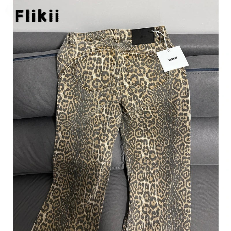 American Retro Leopard High Waist Baggy Jeans Women's Casual Pockets Hip-hop Pants 2024 Spring Y2K Oversiz Panther Denim Trouser - Lootquake