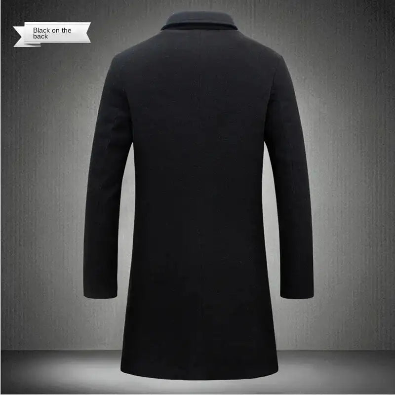 2024 Spring Autumn New Long Cotton Coat New Wool Blend Pure Color Casual Business Fashion Men's Clothing Slim Windbreaker Jacket - Lootquake