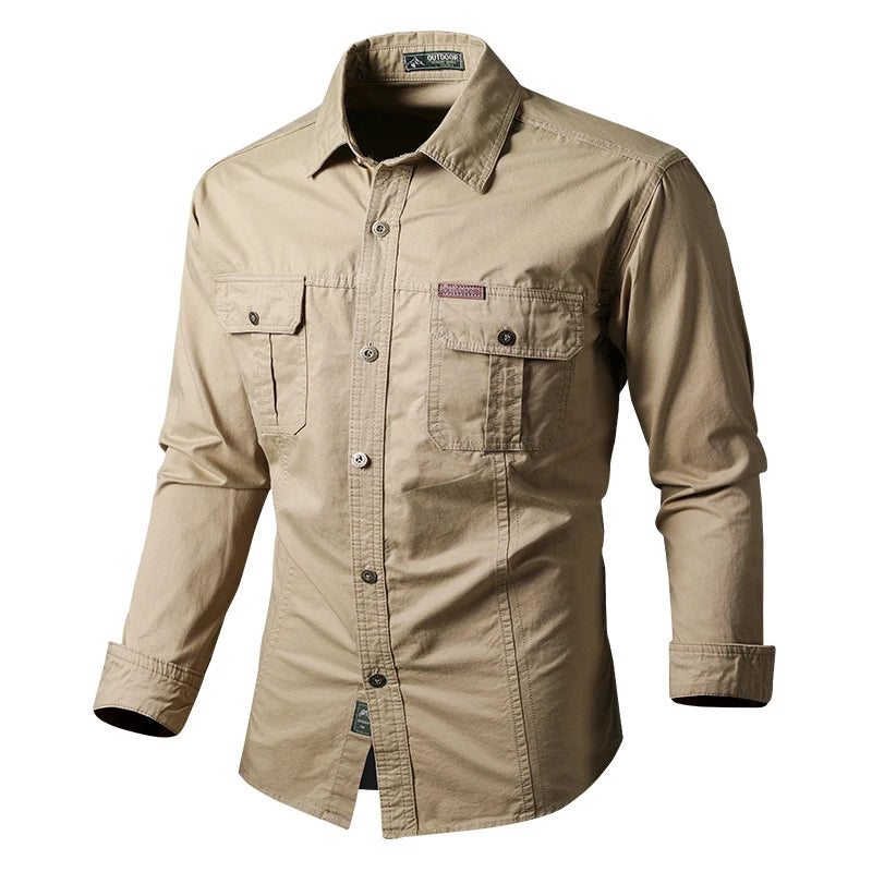 Mens Katoen Militaire Shirts Mannen Lange Mouwen Casual Dress Shirt Mannelijke Cargo Werk Shirts Heren Werken Shirts - Lootquake