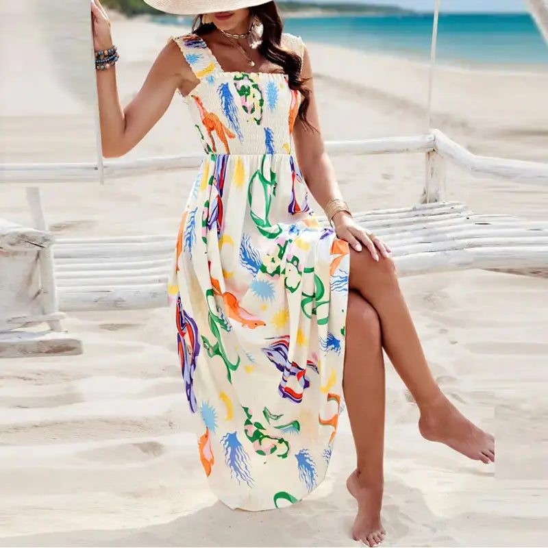 Summer Holiday Dress Women Casual Sleeveless A-Line Party Long Dress Boho Casual Sleeveless Party Dress 2024